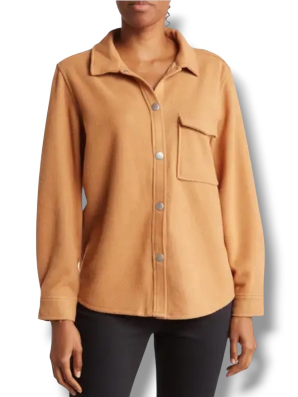 Como Vintage Women’s Solid Single Pocket Felt Shirt Jacket Camel Fall Autumn